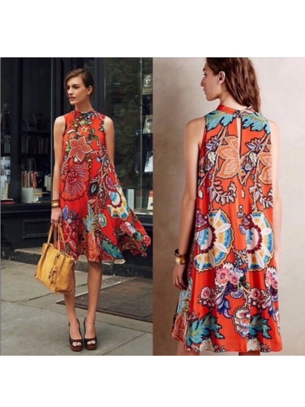New Anthropologie Maeve Larkhill 100% Silk Trapeze Dress Womens Size L